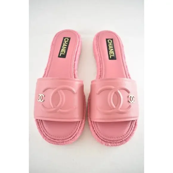 Chanel 23C Pink Lambskin Leather CC Logo Slide Sandal Slip Espadrille Flat 42 - Picture 9 of 15